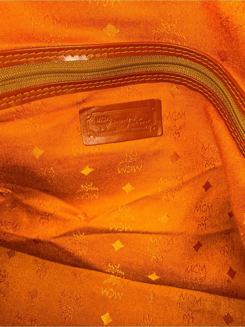 MCM Cognac Visetos Logo Duffel with Brown Leather Trim